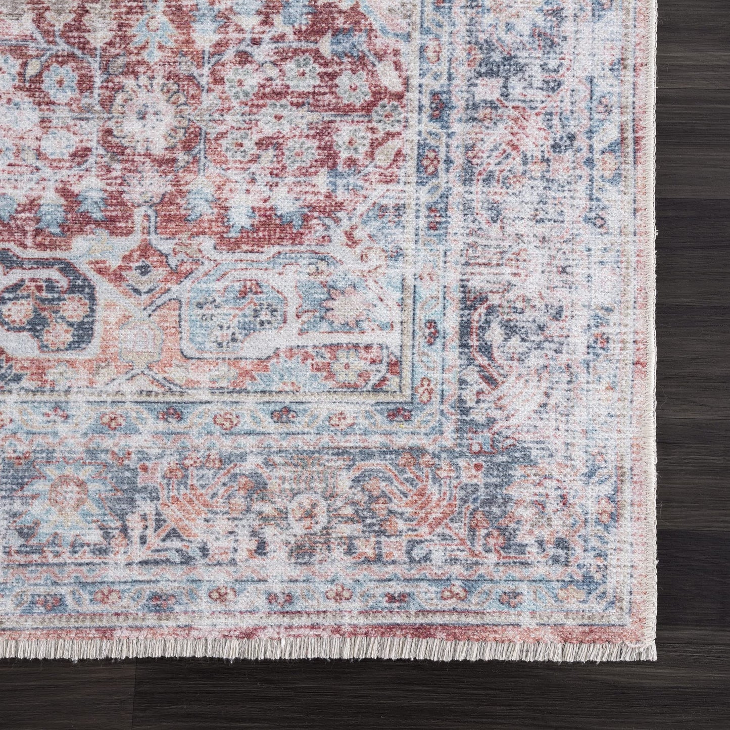 Tapis lavable antidérapant Bloom Rugs Caria 4x6 - Tapis traditionnel bleu pour salon, chambre, salle à manger et cuisine - Taille exacte : 4' x 6' 