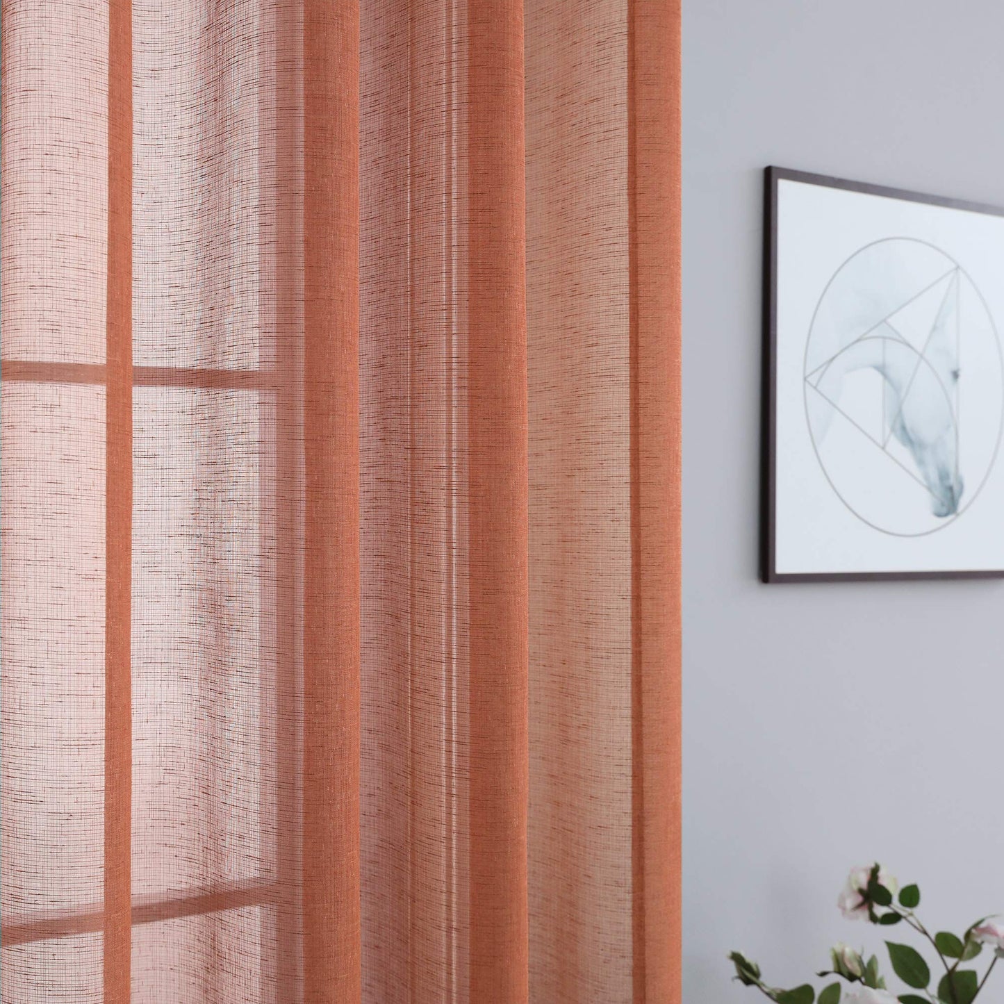 Burnt Orange Sheer Curtains 96 Inches Long for Living Room 2 Panel Set Grommet Window Coverings Pumpkin Winter Curtain for Dining Room Home Office Sunroom Cabin Closet Door Halloween Decor Brown 52x96