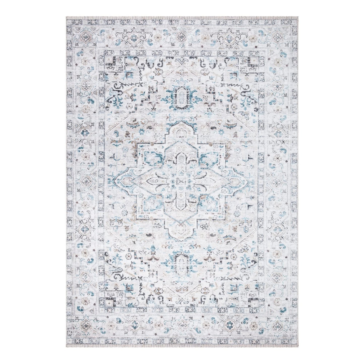 Bloom Rugs Caria, waschbarer, rutschfester Teppich, 4 x 6 Zoll, blauer traditioneller Teppich für Wohnzimmer, Schlafzimmer, Esszimmer und Küche, genaue Größe: 4 x 6 Fuß 