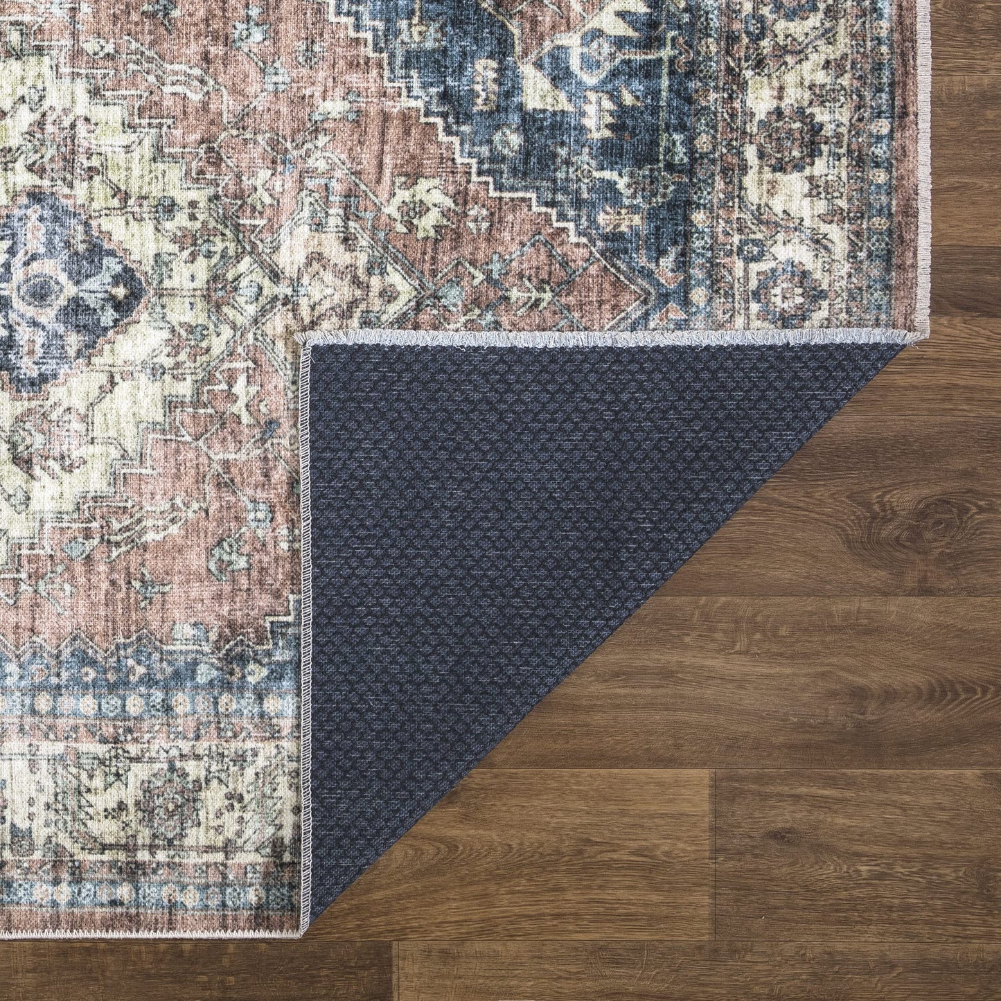 Bloom Rugs Caria, waschbarer, rutschfester Teppich, 4 x 6 Zoll, blauer traditioneller Teppich für Wohnzimmer, Schlafzimmer, Esszimmer und Küche, genaue Größe: 4 x 6 Fuß 