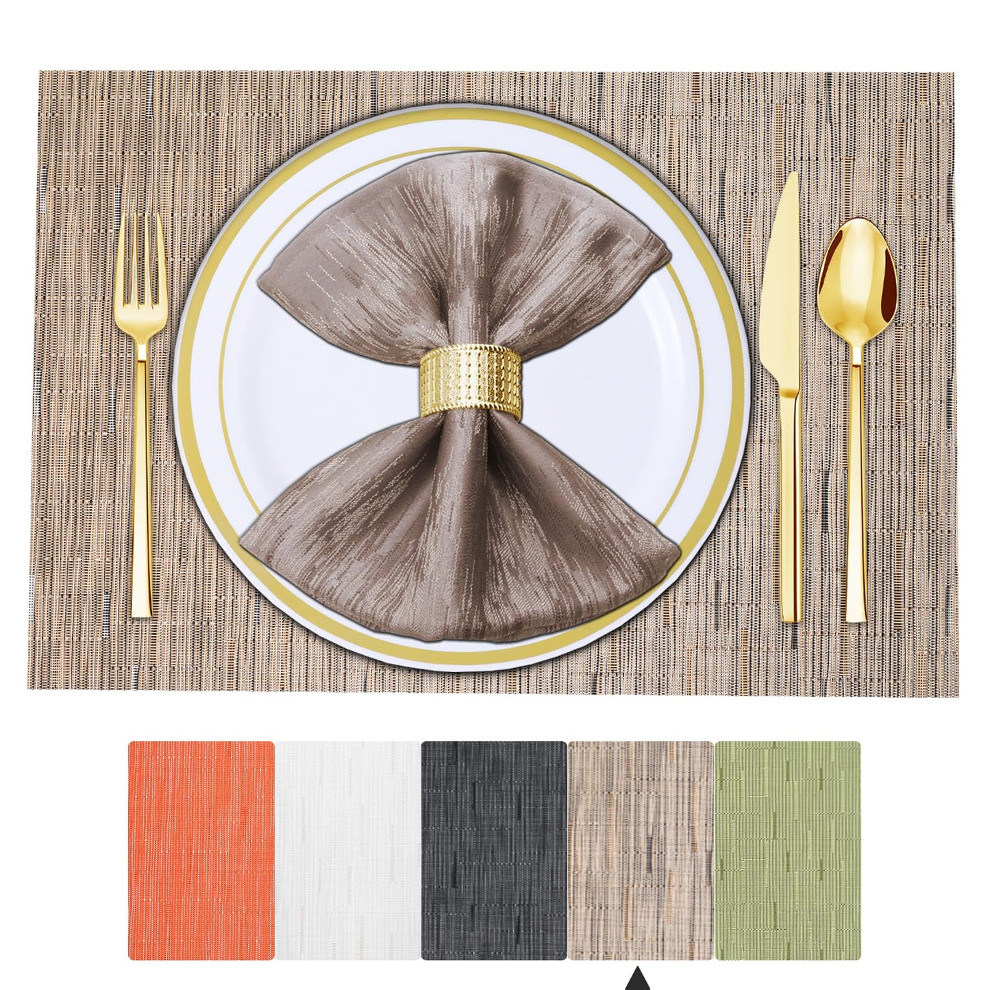 Lot de 6 sets de table en vinyle tissé pour table à manger, lavables et lavables, sets de table de cuisine durables pour intérieur et extérieur, 01 beige, 6 pièces 