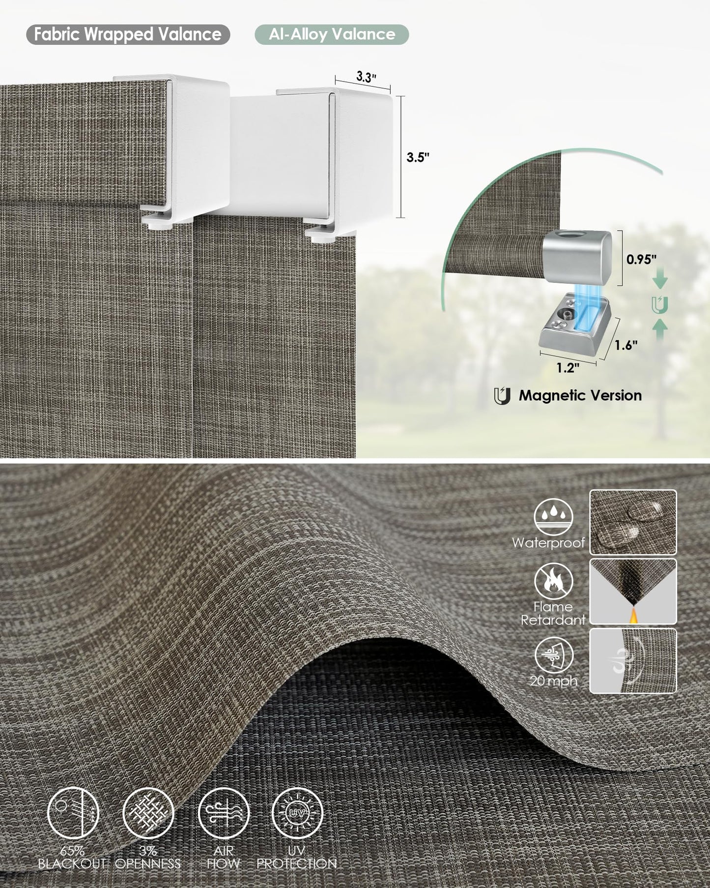 Yoolax Motorisierte Außenrollos, Smart-Jalousien, kompatibel mit Alexa Google, Sonnenschutz mit Fernbedienung, Smart-Jalousien für Veranda, Terrasse, wasserdichte Rollos, individuell anpassbar (3 % Offenheit, Alpine Rock) 