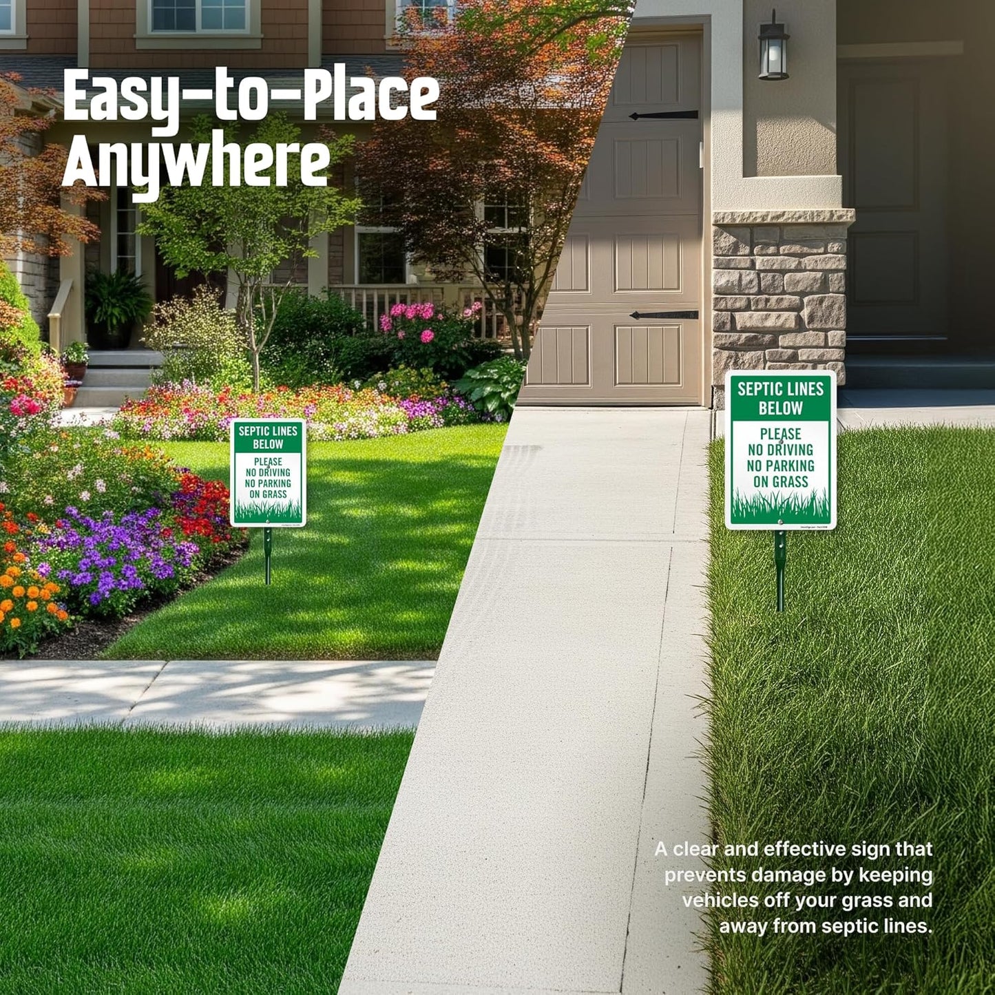 SmartSign Septic Lines Below Yard Sign, 10 x 7 in Aluminum Lawn Sign with 18 in Stake, Green & White