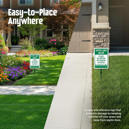 SmartSign Septic Lines Below Yard Sign, 10 x 7 in Aluminum Lawn Sign with 18 in Stake, Green & White