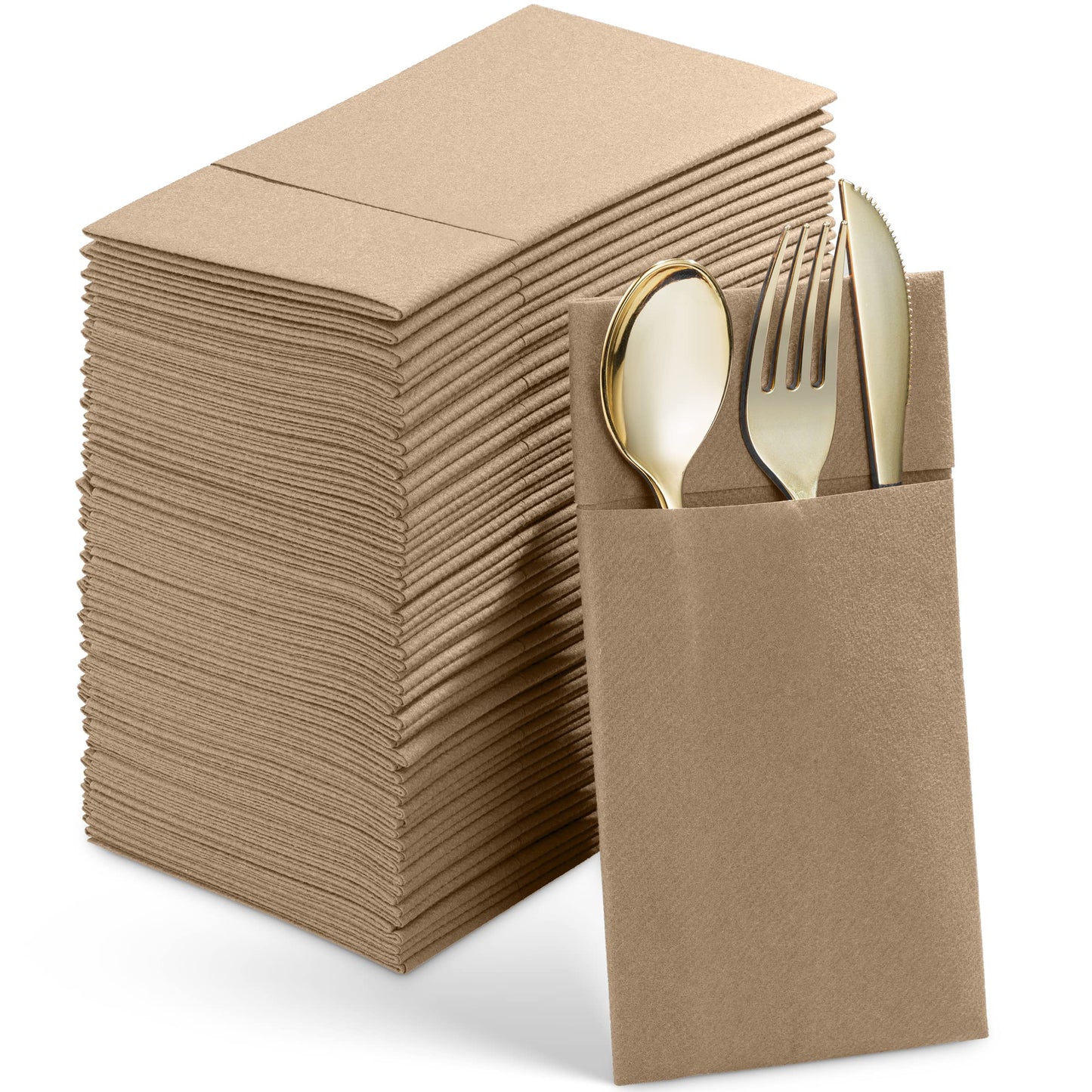 Disposable Linen-Feel Dinner Napkins With Built-in Flatware Pocket, 50-Pack WHITE Prefolded Cloth Like Paper Napkins For Wedding, Dinner Or Party