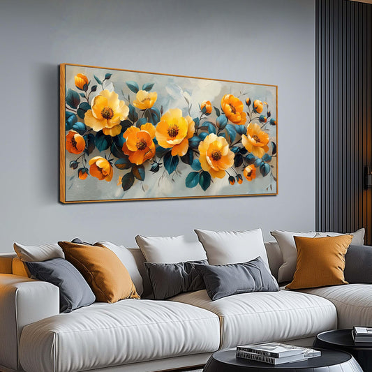 Gold Wall Art White Wall Pictures Beautiful Flower Wall Decorations for Living Room Black Artwork 24"x48" Art for Home Office