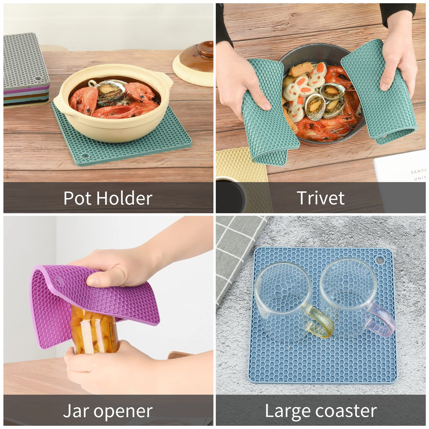 Smithcraft Silicone Trivets for Hot Dishes, Pots and Pans, Hot Pads for Kitchen, Dark Grey Silicone Pot Holders, Silicone Mats for Kitchen Quartz Counter Heat Resistant Mat, Flexible Trivet Mat Set 4