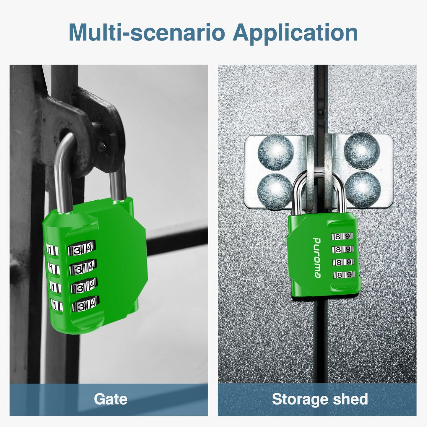 Puroma 4 Pack Combination Lock 4 Digit Locker Lock Outdoor Waterproof Padlock for School Gym Locker, Sports Locker, Fence, Toolbox, Gate, Case, Hasp Storage (Green)