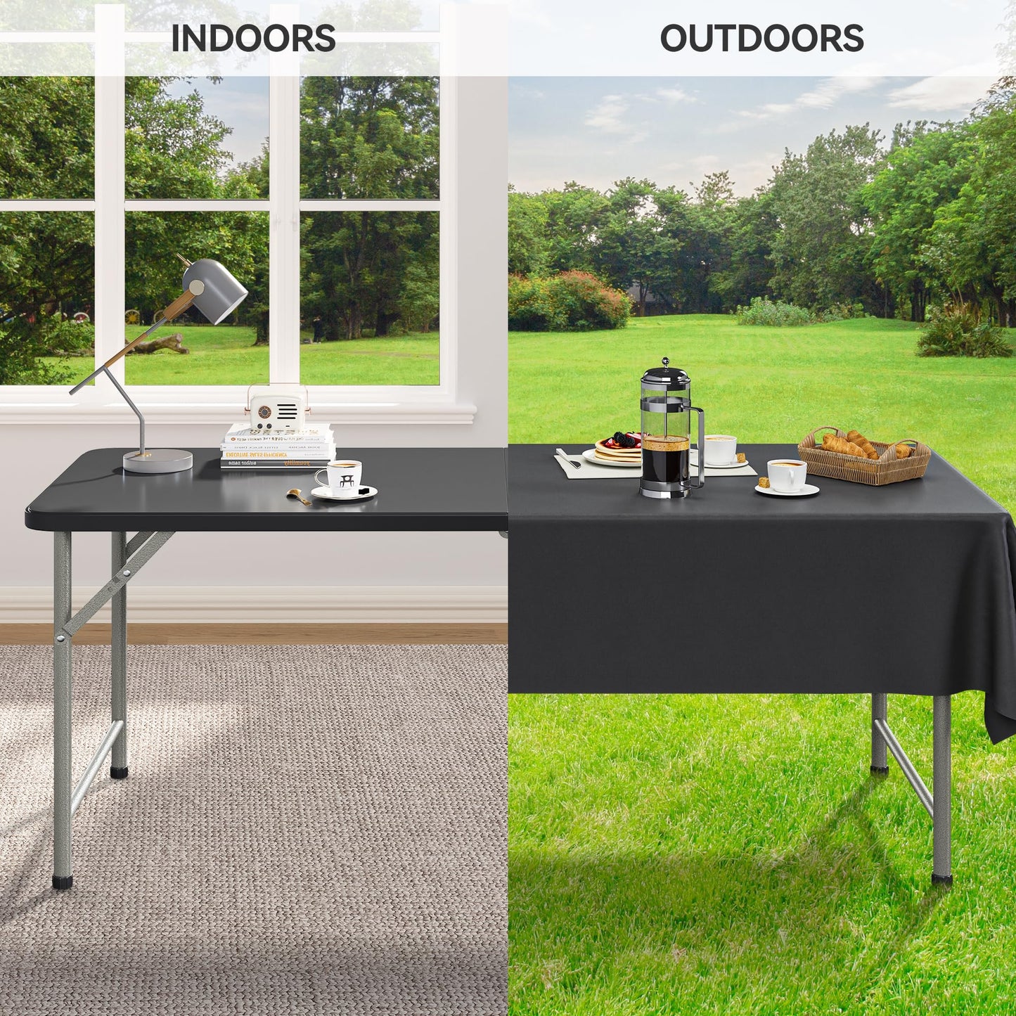 YITAHOME Table de pique-nique d'extérieur de 1,8 m avec plateau en bois, cadre en acier robuste et ouverture pour parapluie, table de pique-nique robuste idéale pour la cour, le patio, les rassemblements sur la pelouse, marron clair 