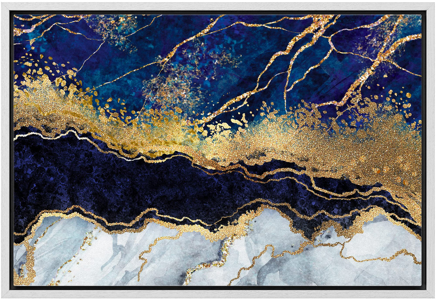 wall26 Framed Canvas Print Wall Art Purple, Gold and Teal Marble Landscape Abstract Shapes Illustrations Modern Chic Colorful Multicolor Ultra for Living Room, Bedroom, Office - 24x36 Natural