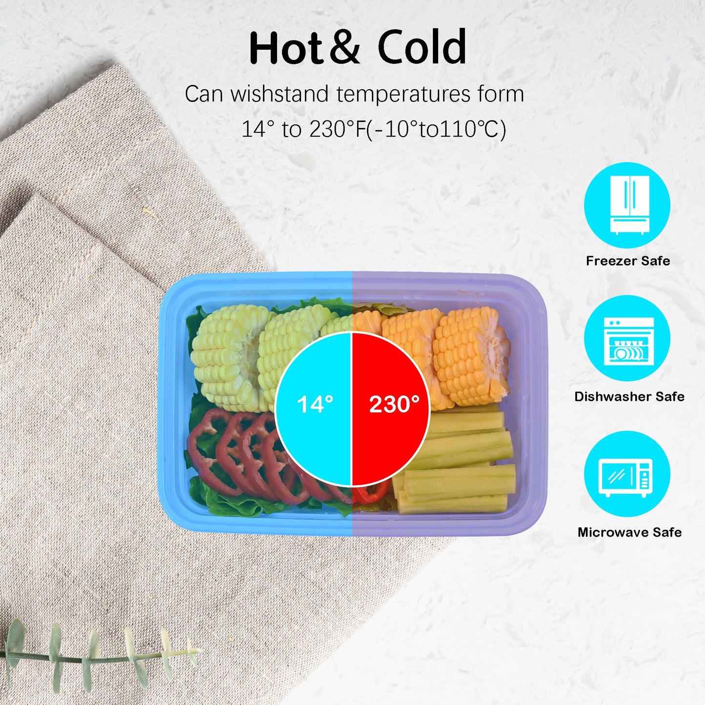 Prep Food Storage Containers with Lids – Reusable BPA-Free Lunch Bento Boxes, Stackable, Microwave, Dishwasher & Freezer Safe