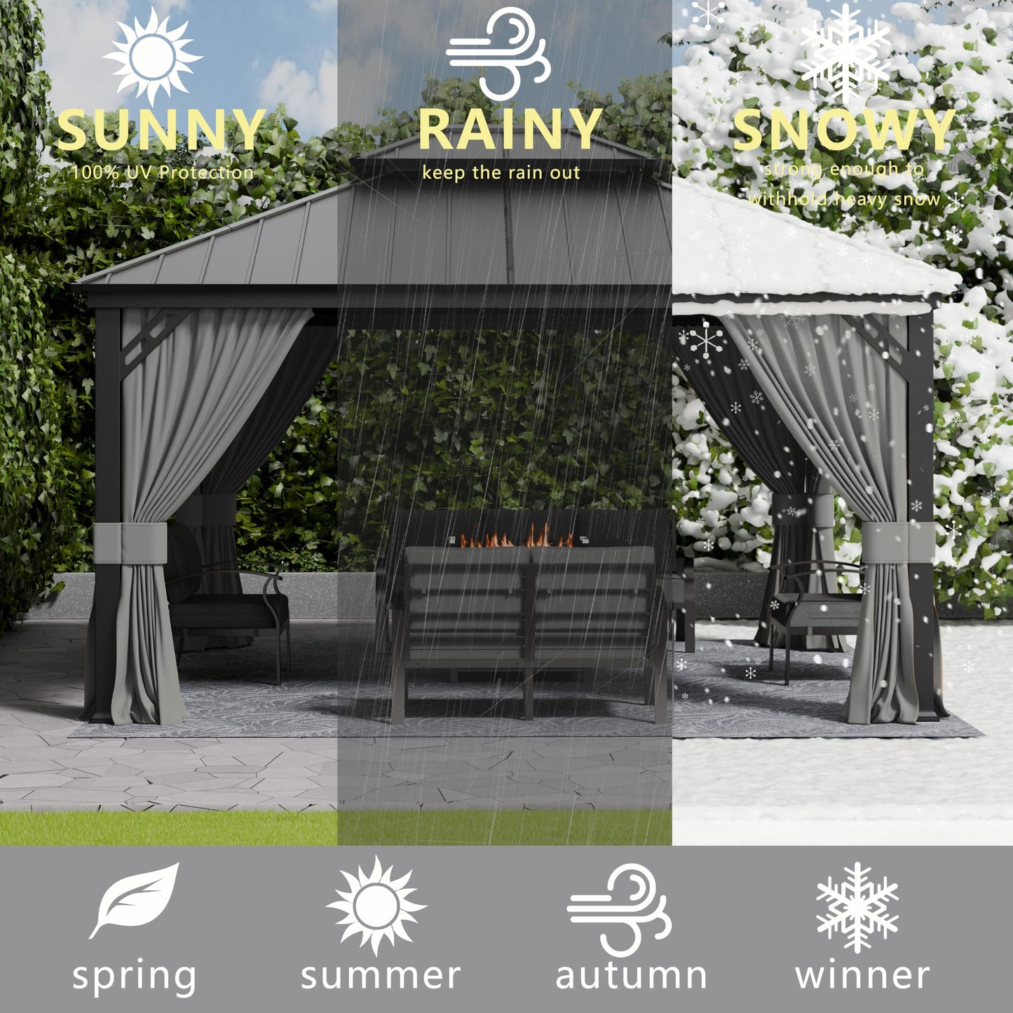 12x20ft Hardtop Gazebo Double Roof, Outdoor Pavilion with 2-Layer Hard top Galvanized Iron Frame Garden Tent, Suitable for courtyards, backyards, Decks, and Grass