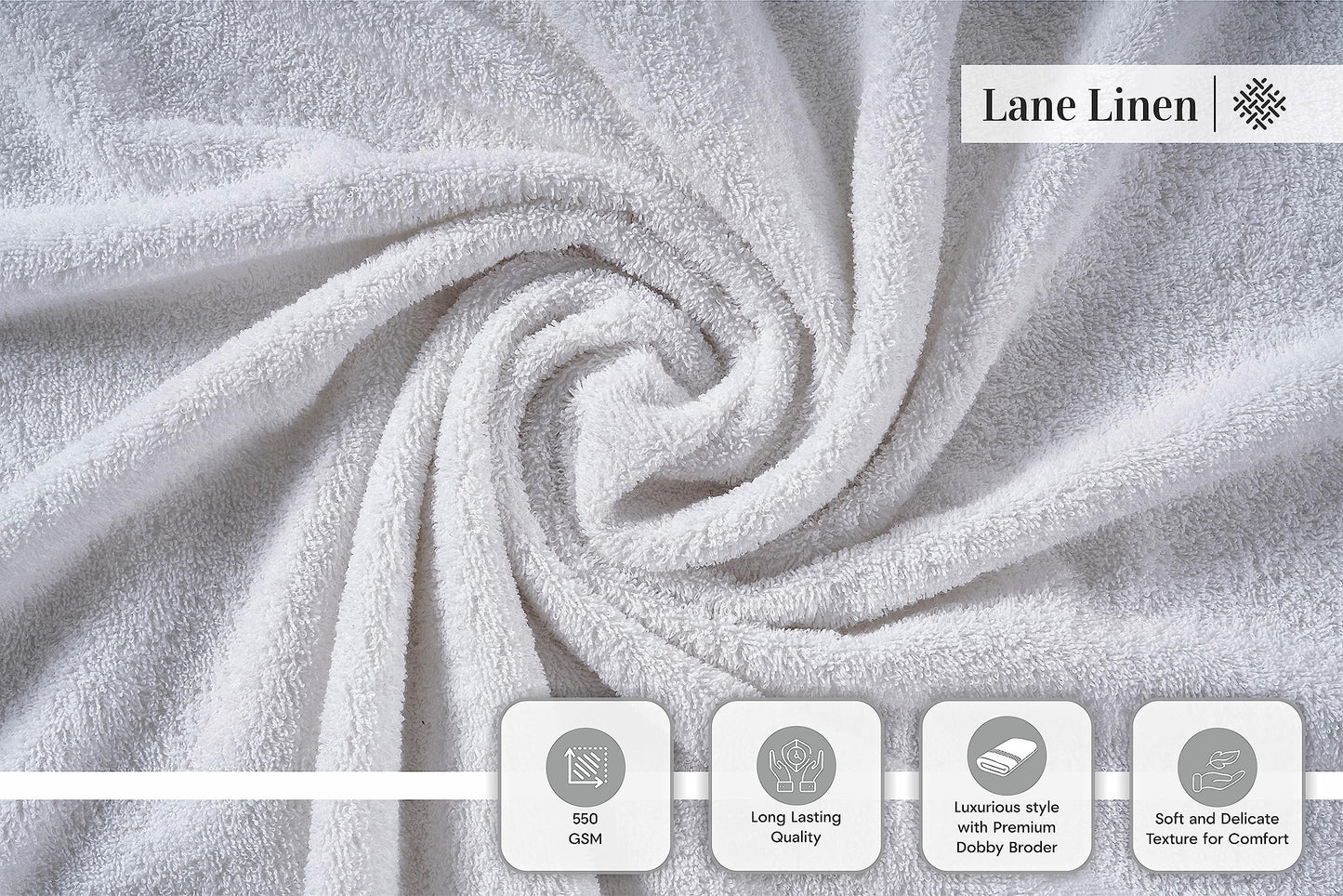 LANE LINEN 24-teiliges Badezimmerhandtuch-Set – 100 % Baumwolle, Badetuch-Sets, 4 Badetücher extragroß, 2 Badelaken, 6 Handtücher fürs Badezimmer, 8 Waschlappen, 4 Fingerkuppen-Handtücher – weiße Handtücher 