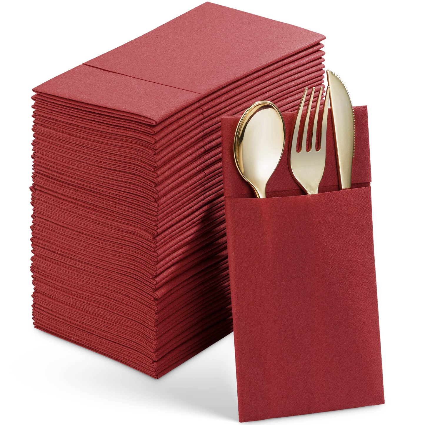 Disposable Linen-Feel Dinner Napkins With Built-in Flatware Pocket, 50-Pack WHITE Prefolded Cloth Like Paper Napkins For Wedding, Dinner Or Party