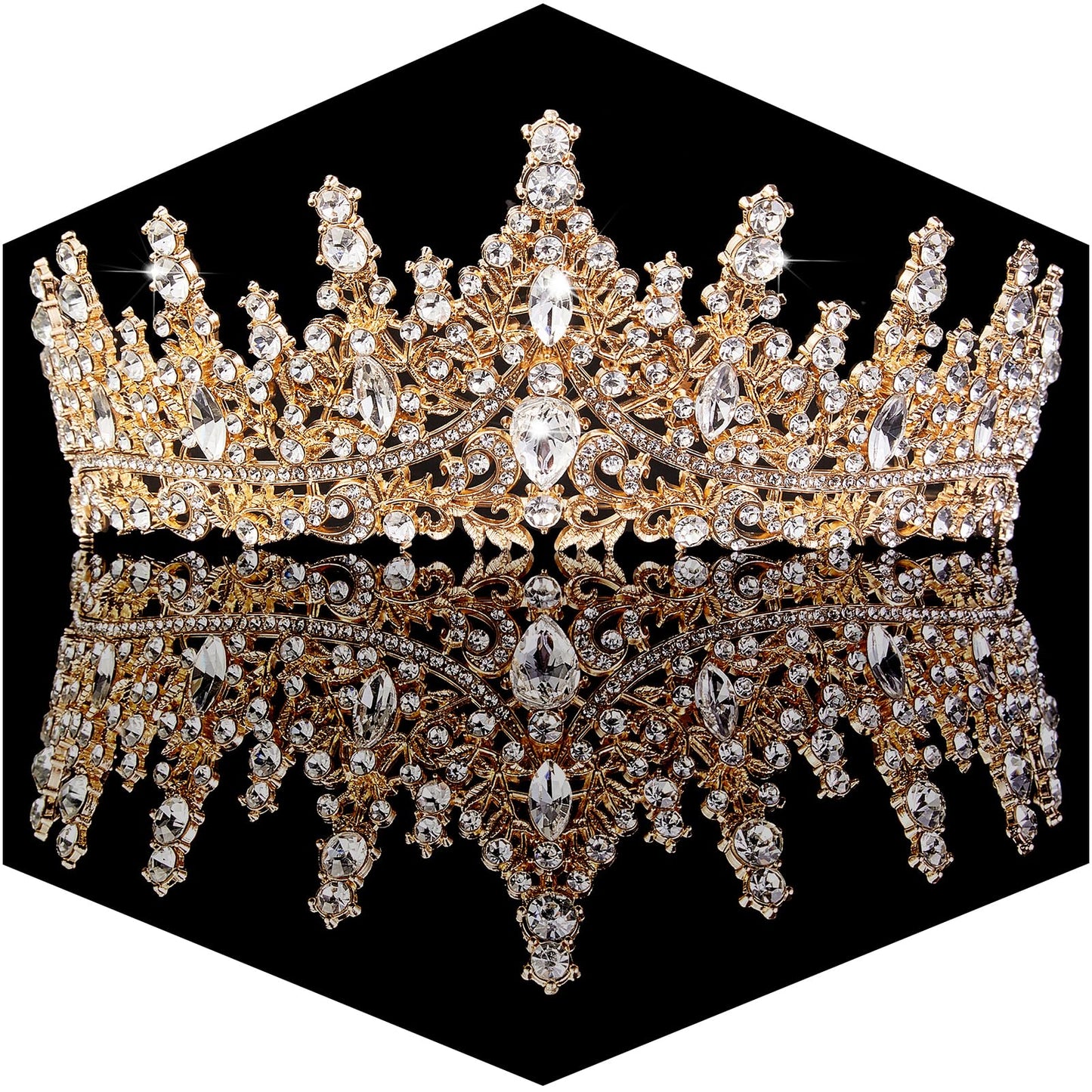 Gold Crown for Women Crystal Princess Tiaras Rhinestone Queen Headband Wedding Bridal Hair Accessories Birthday Prom Pageant Party Coming of Age Ceremony Photo Props