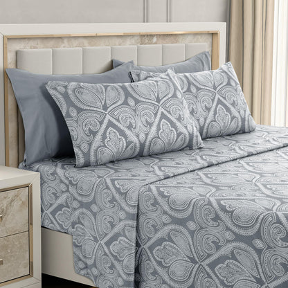 LUX Décor 6-Piece Sheet Set – Soft Microfiber Bedding with Deep Pocket Fitted Sheet & 4 Pillowcases (Paisley)