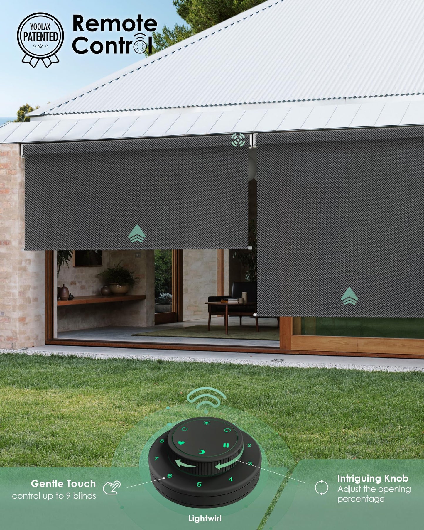 Yoolax Motorisierte Außenrollos, Smart-Jalousien, kompatibel mit Alexa Google, Sonnenschutz mit Fernbedienung, Smart-Jalousien für Veranda, Terrasse, wasserdichte Rollos, individuell anpassbar (3 % Offenheit, Alpine Rock) 