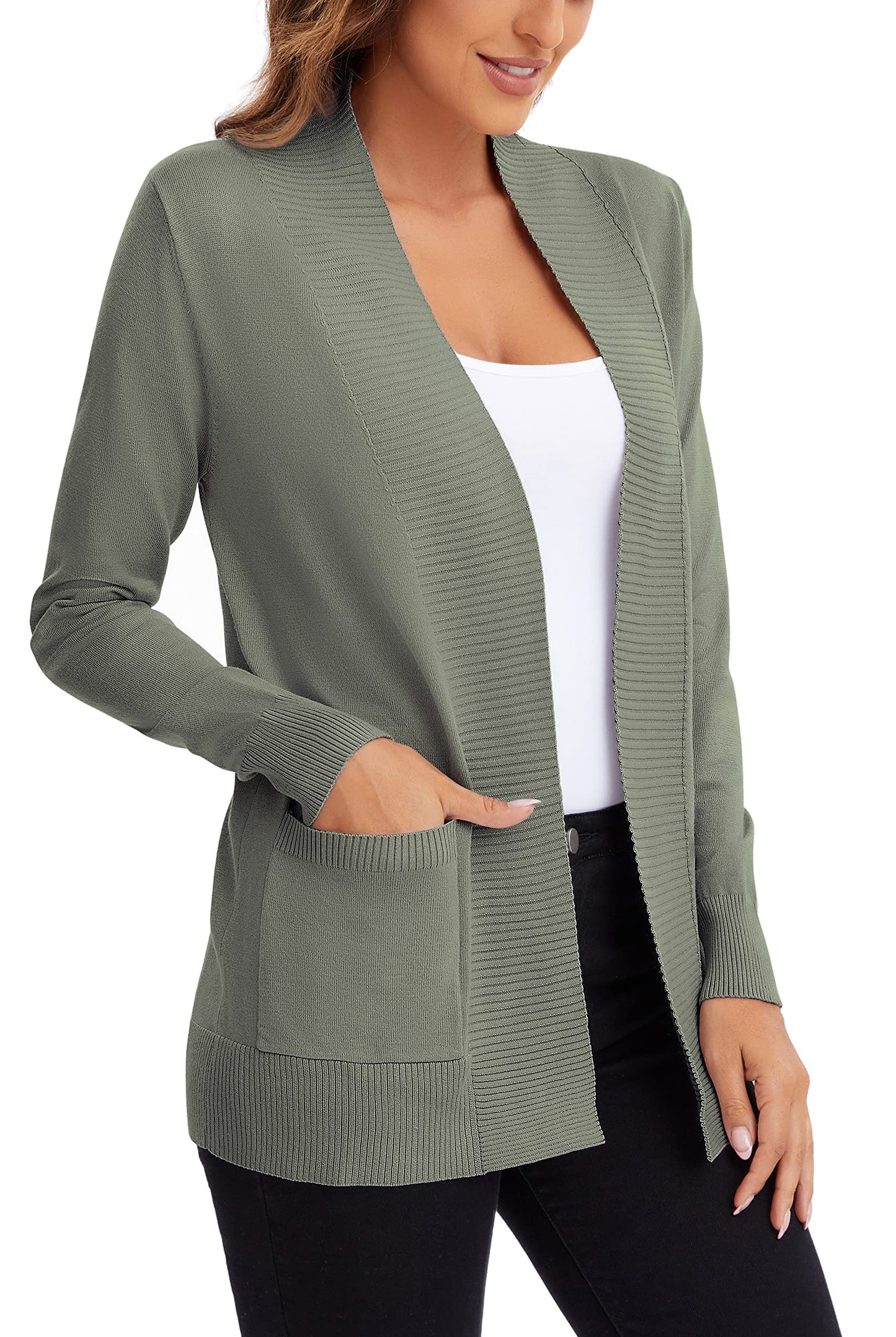 Urban CoCo Women's Lightweight Open Front Knit Cardigan Sweater Long Sleeve with Pocket