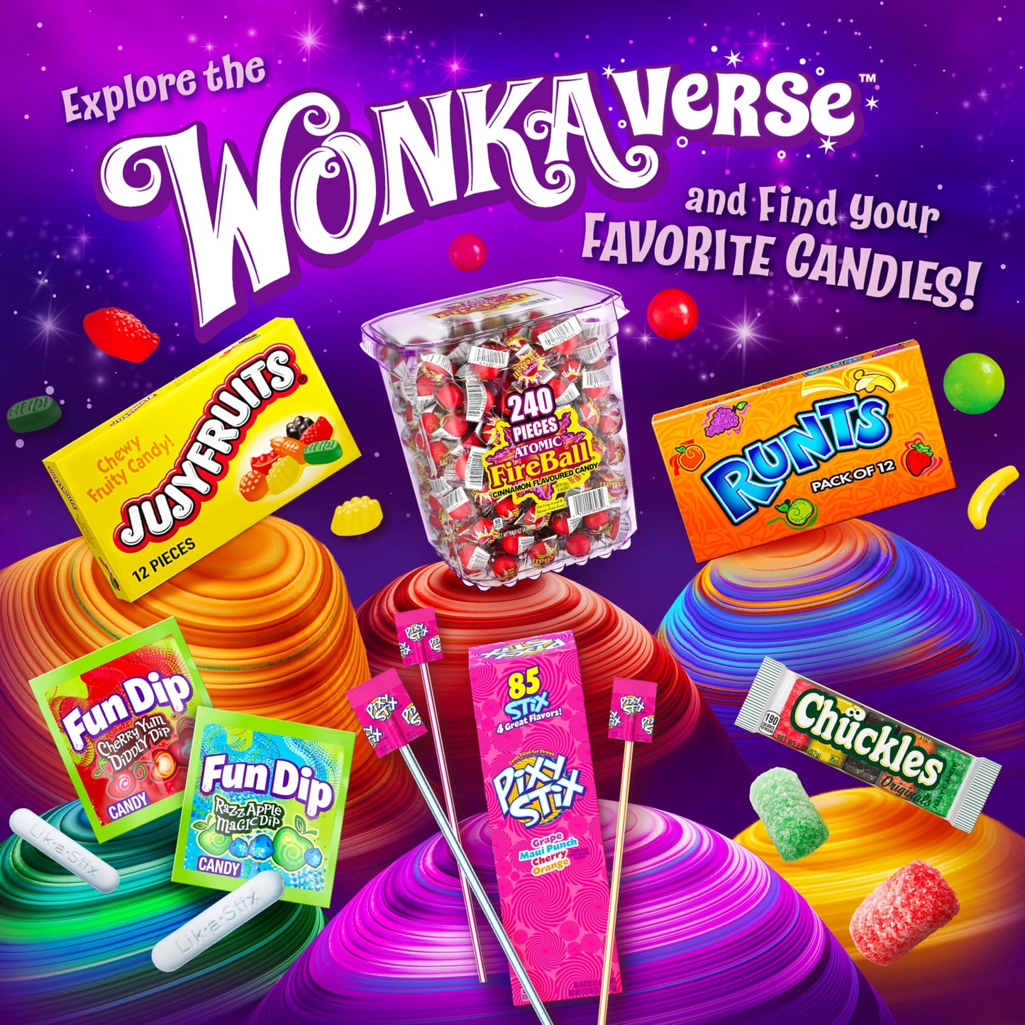 Wonka Pixy Stix, Sour Powder Straws, Grape, Maui Punch, Cherry, and Orange, Sweet and Tart Candy Powder, 85 ct