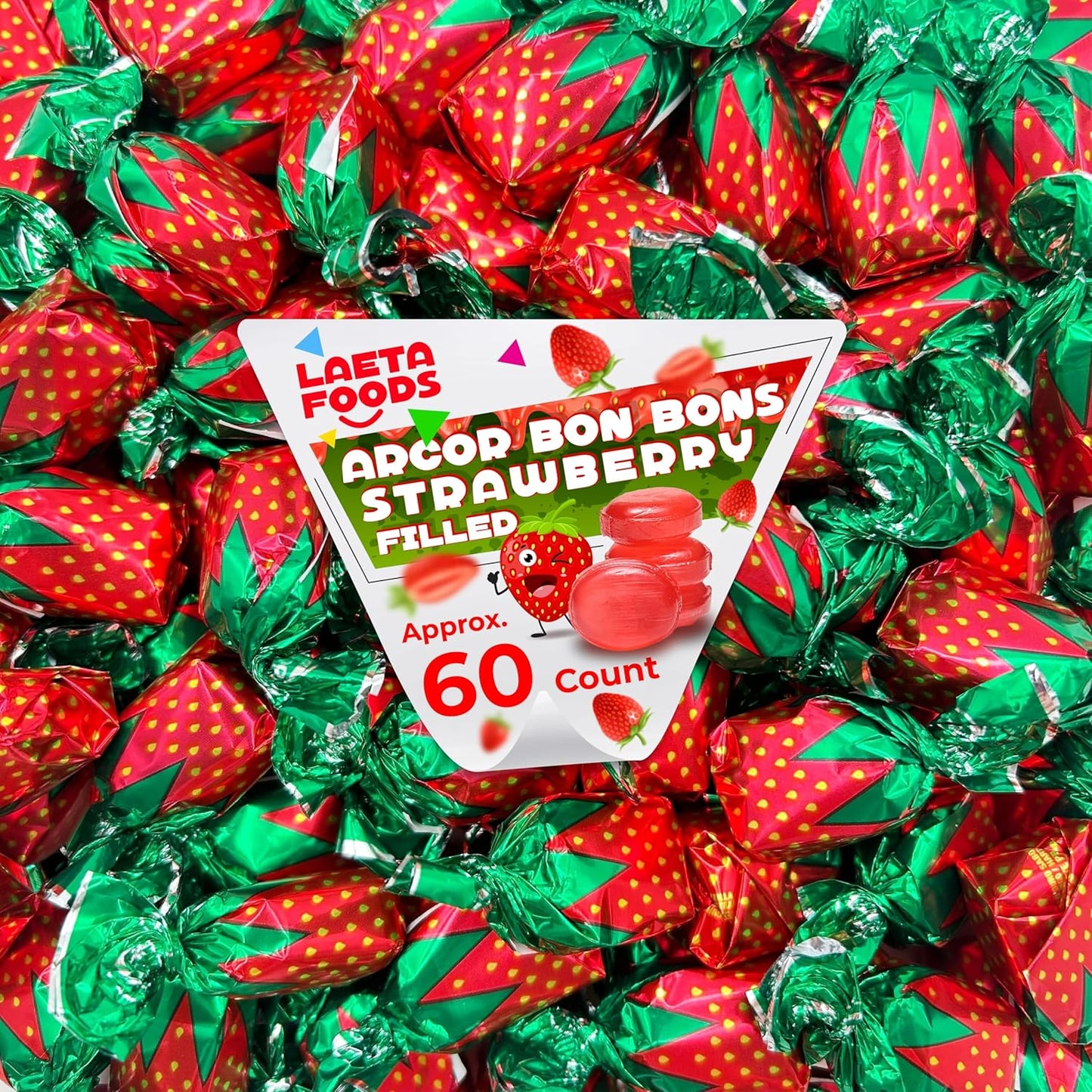 Arcor Strawberry Filled Bon Bons Hard Candy (1 Pound Bag - Approx. 60 Count)