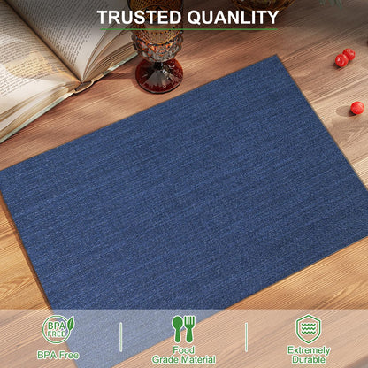 Set of 6 Placemats – Washable Woven Vinyl Table Mats for Dining, Kitchen, Indoor/Outdoor Use