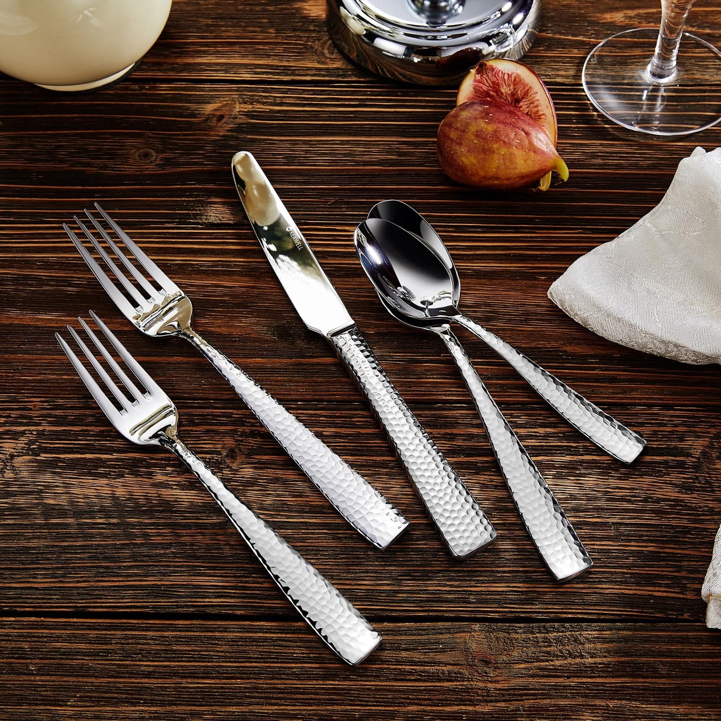 KEAWELL Premium 20/45/65 Piece Louis Hammered Silverware Set with Squared Edge, 18/10 Stainless Steel, Service for 4/8/12, Fine Flatware Set, Dishwasher Safe (45)