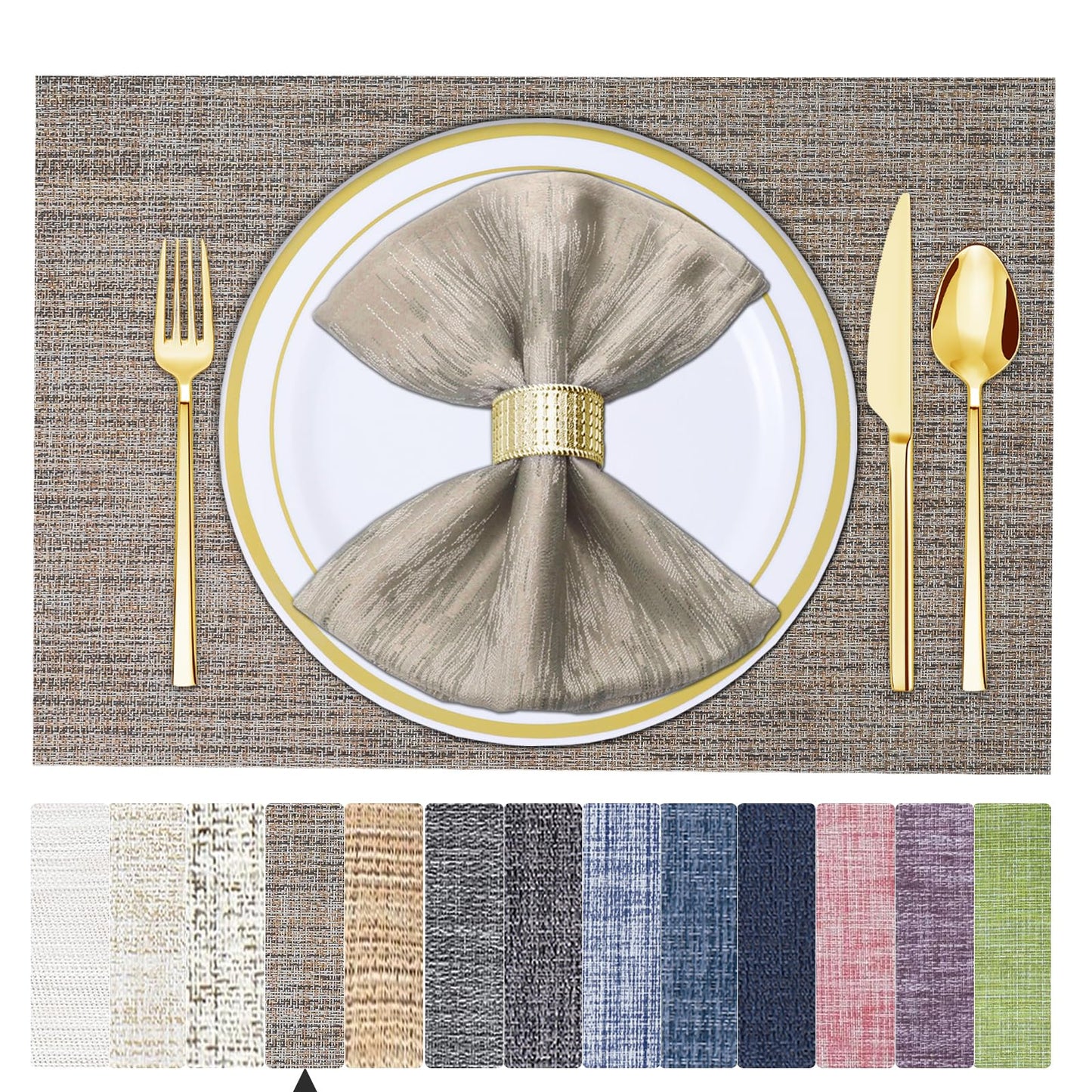 Lot de 6 sets de table en vinyle tissé pour table à manger, lavables et lavables, sets de table de cuisine durables pour intérieur et extérieur, 01 beige, 6 pièces 