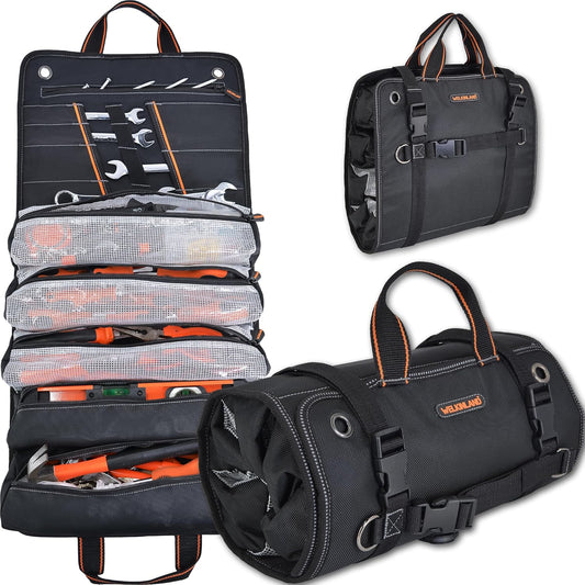 WELKINLAND Men's tool roll, Tool roll up bag, Roll up tool bag, Tool roll organizer, Mechanic Tool roll bags, Motorcycle tool roll bag, Wrench roll up pouch, Electricians wrench roll for car
