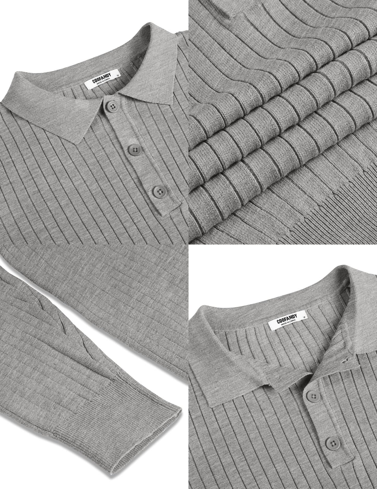 COOFANDY Mens Knit Polo Shirts Casual Long Sleeve Classic Polo Shirts Button Down Golf Shirts