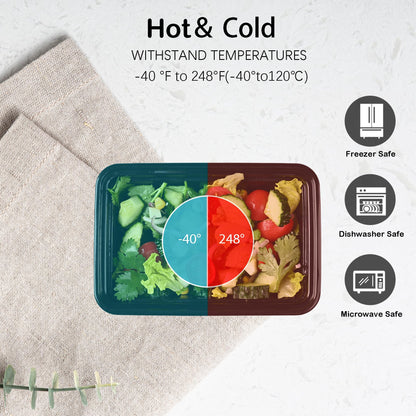 Prep Food Storage Containers with Lids – Reusable BPA-Free Lunch Bento Boxes, Stackable, Microwave, Dishwasher & Freezer Safe