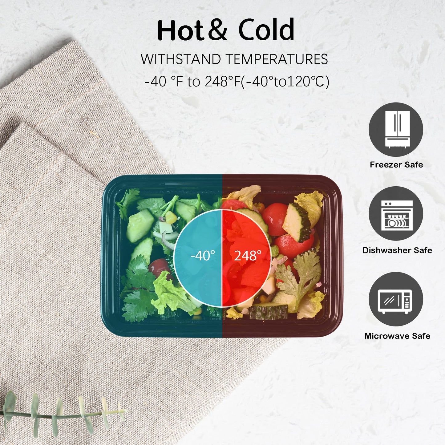 Prep Food Storage Containers with Lids – Reusable BPA-Free Lunch Bento Boxes, Stackable, Microwave, Dishwasher & Freezer Safe