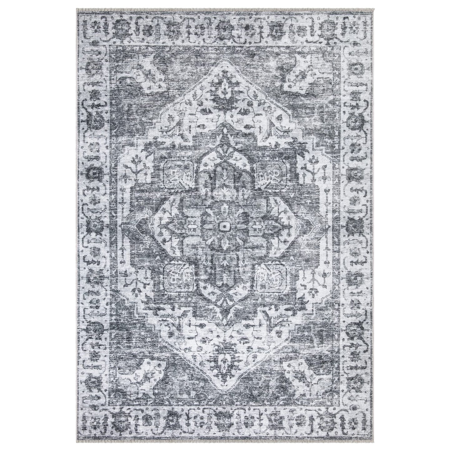 Tapis lavable antidérapant Bloom Rugs Caria 4x6 - Tapis traditionnel bleu pour salon, chambre, salle à manger et cuisine - Taille exacte : 4' x 6' 