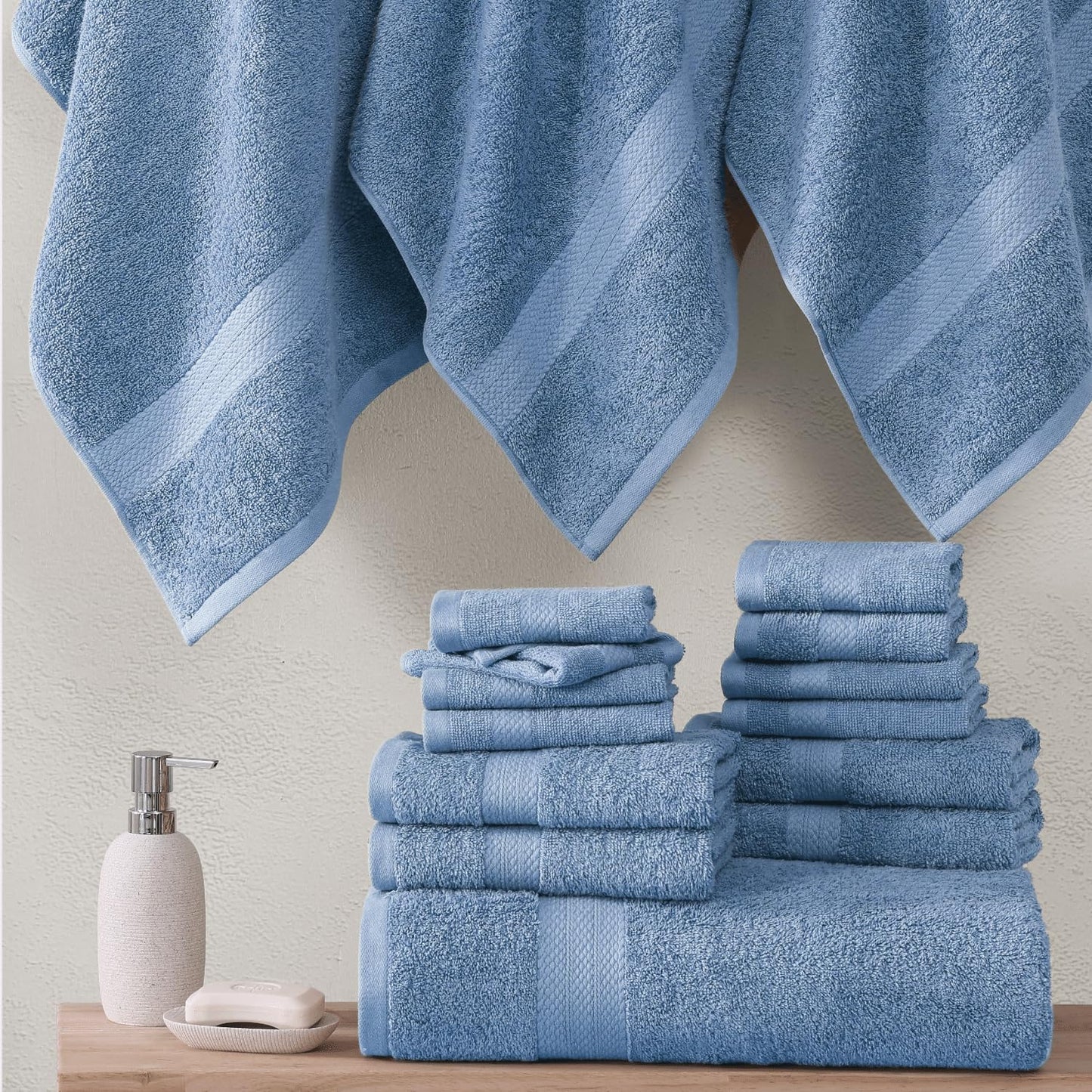 LANE LINEN 24 Piece Bathroom Towels Set - 100% Cotton Bath Towel Sets, 4 Bath Towels Extra Large, 2 Bath Sheets, 6 Hand Towels for Bathroom, 8 Face Wash Cloth, 4 Fingertip Towels - White Towels