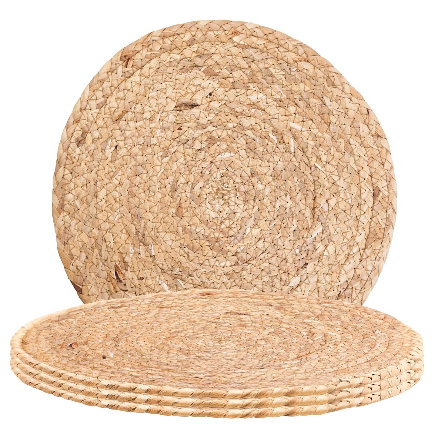 Woven Round Placemats - Natural Placemats Set of 6, Straw Braided Rattan Placemats, 13.5 Inches, Non-Slip, Heat Resistant Boho Placemats Set of 6, Hand Woven Placemat for Dining Table