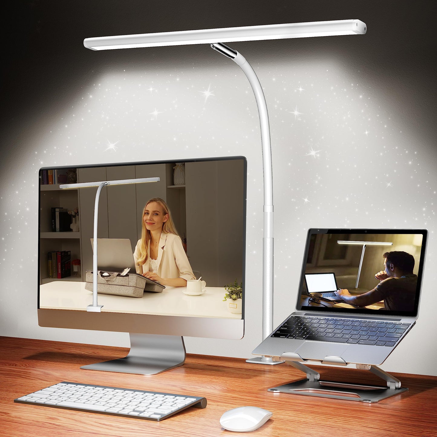 Lampe de bureau LED pour bureau à domicile, lampe de bureau respectueuse des yeux avec gradation continue, col de cygne flexible réglable, adaptateur USB 10 W, lampe de bureau avec pince pour lecture, étude, établi (noir) 