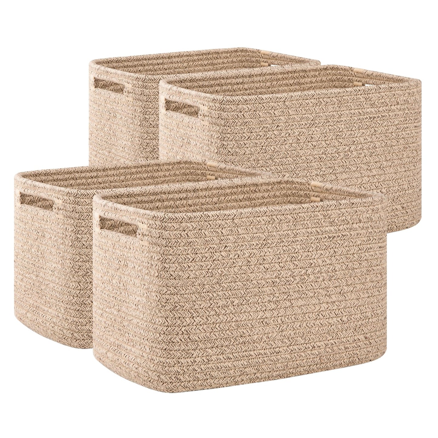 OIAHOMY 4 Pack Storage Baskets for Organizing, Cube Storage Bins for Shelves, Rectangle Storage Baskets With Handles, Woven Baskets for Storage, 12.7''Lx9''Wx7.8''H, Black