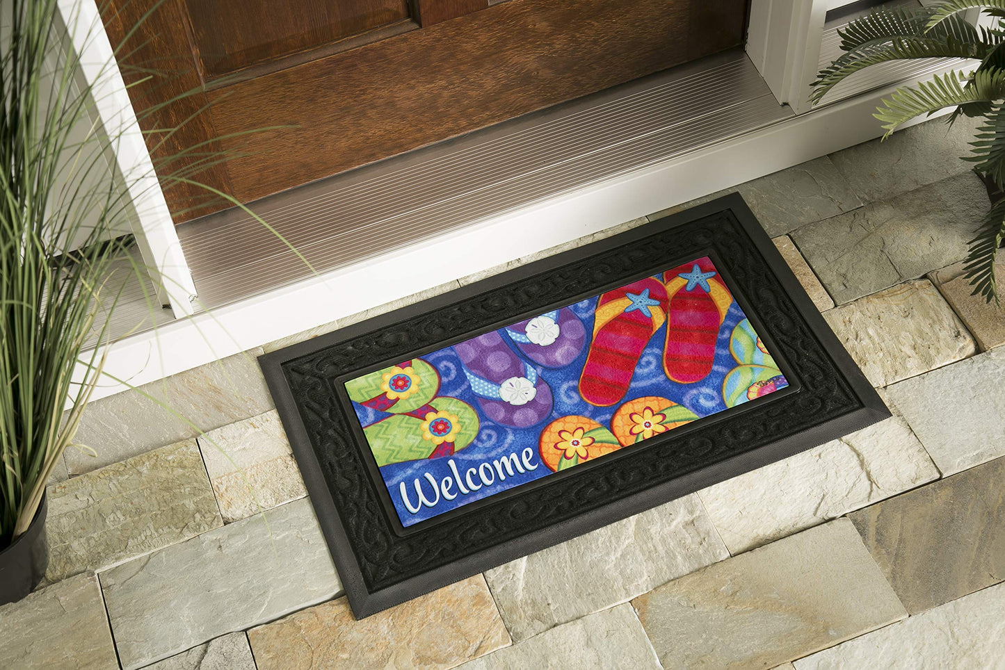 Evergreen Sassafras Bundle - Set of 5 Seasonal Interchangeable Entrance Doormats | Indoor and Outdoor |22-in x 10-in doormats and 28-in x 16-in Tray | Non-Slip Backing | Low Profile | Home Décor