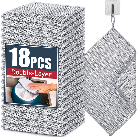 Navona 18 Pcs New Upgrade Steel Wire Dishcloth,Double-Layer Steel Wire Cleaning Cloth,Powerful Cleaning Non-Scratch Wire Dishcloth Rag for Cookware, Sinks, Dishes, Stove Tops, Small