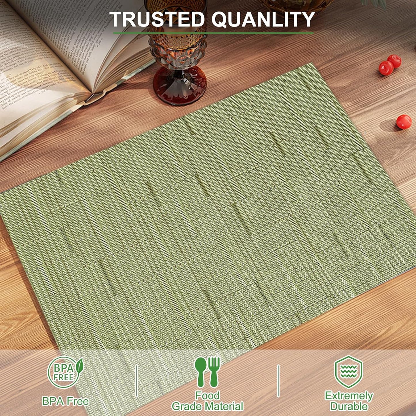 Placemats Set of 6 Woven Vinyl Placemat for Dining Table Washable Wipeable Kitchen Place Mats Durable Indoor Outdoor Table Mats 01 Beige, 6 Pcs