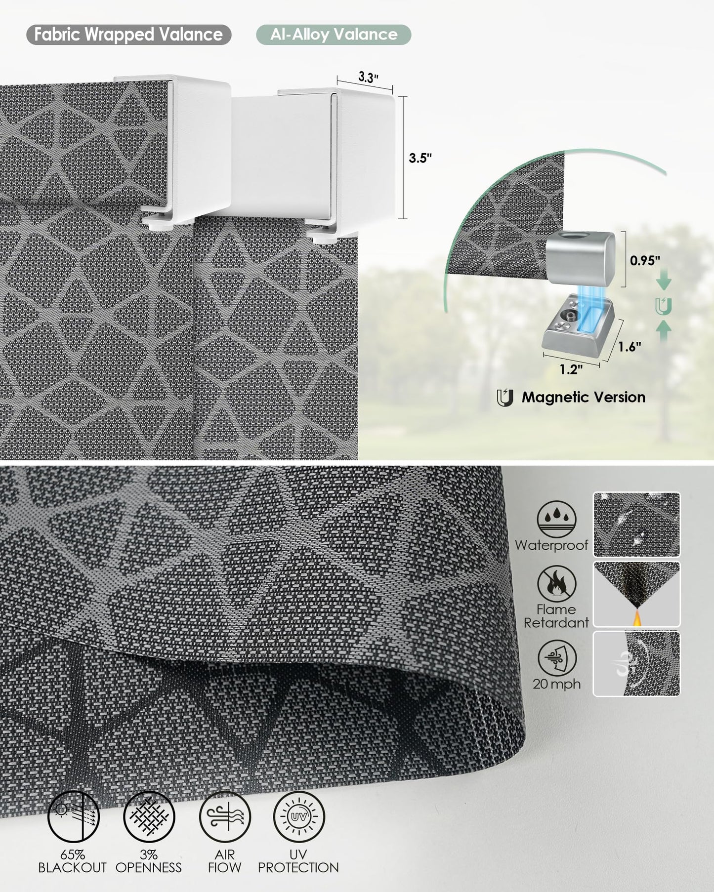 Yoolax Motorisierte Außenrollos, Smart-Jalousien, kompatibel mit Alexa Google, Sonnenschutz mit Fernbedienung, Smart-Jalousien für Veranda, Terrasse, wasserdichte Rollos, individuell anpassbar (3 % Offenheit, Alpine Rock) 