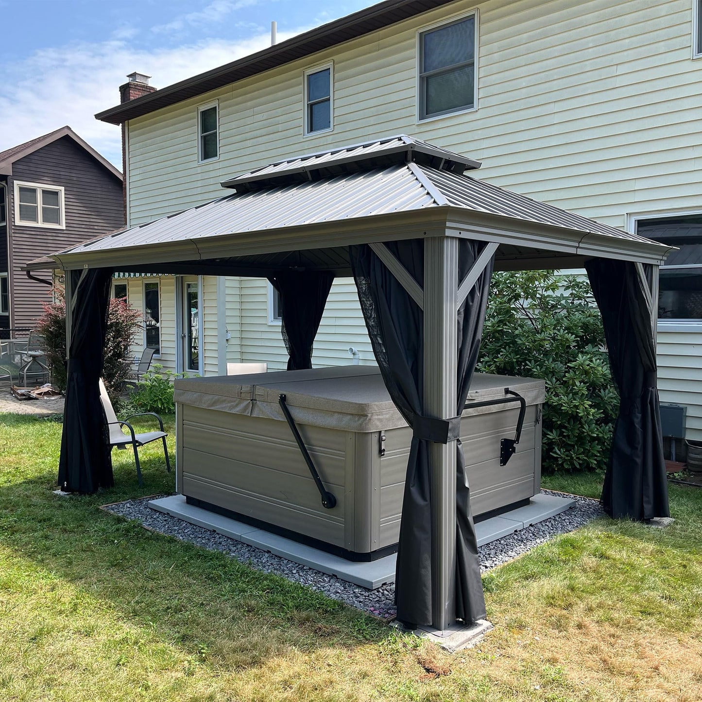 PURPLE LEAF 14' x 20' Patio Hardtop Gazebo with Light Metal Roof Heavy Duty Wind Resistance Outdoor Permanent Large Pavilion Gazebo for Patio Deck and Garden, Netting and Curtains Included, Light Grey