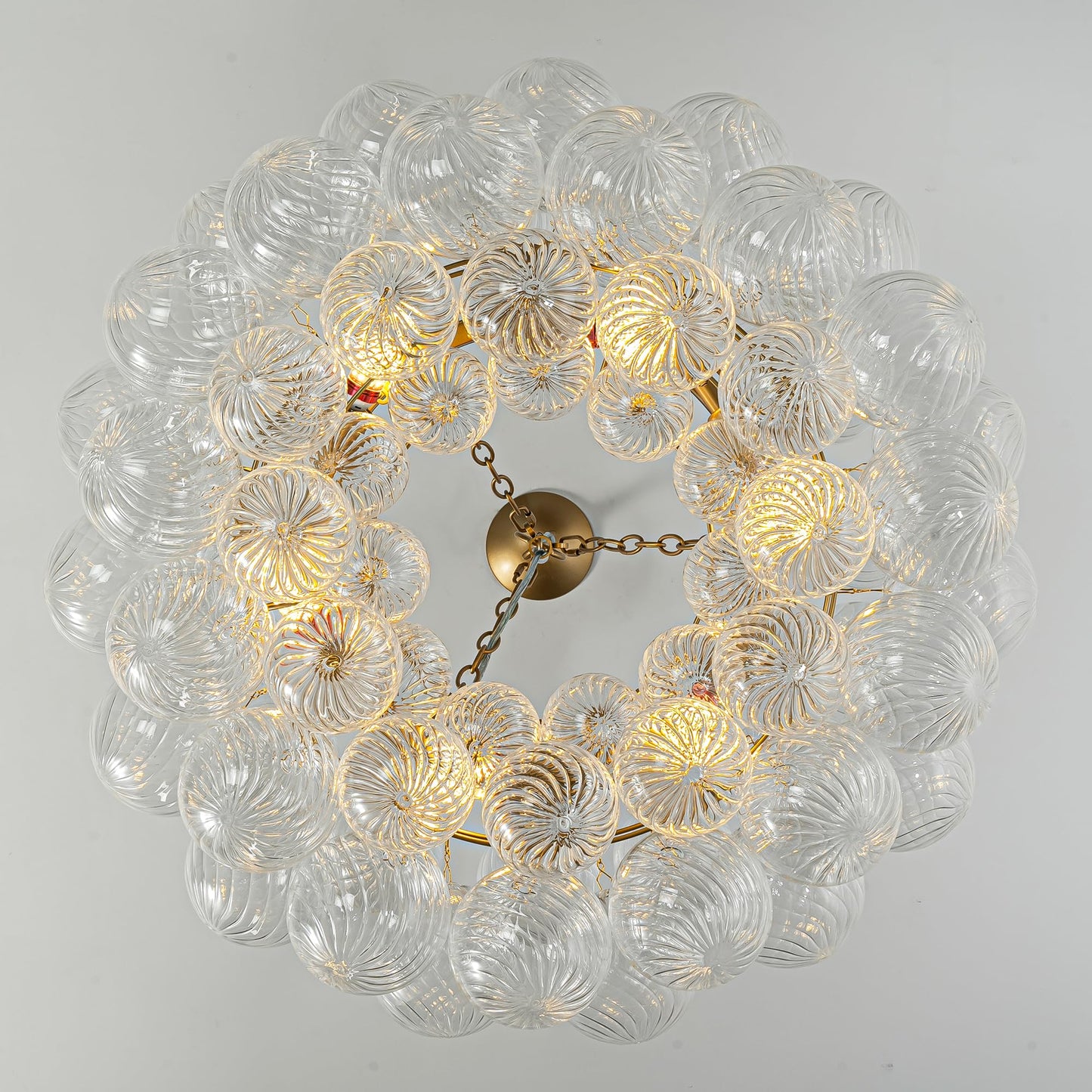 Gold Bubble Chandelier 4-Tier Round Clear Glass Globe Chandeliers 8 Lights 24Inch Dia Blown Glass Pendant Chandelier Light Fixture for Dining Room Bedroom Living Room