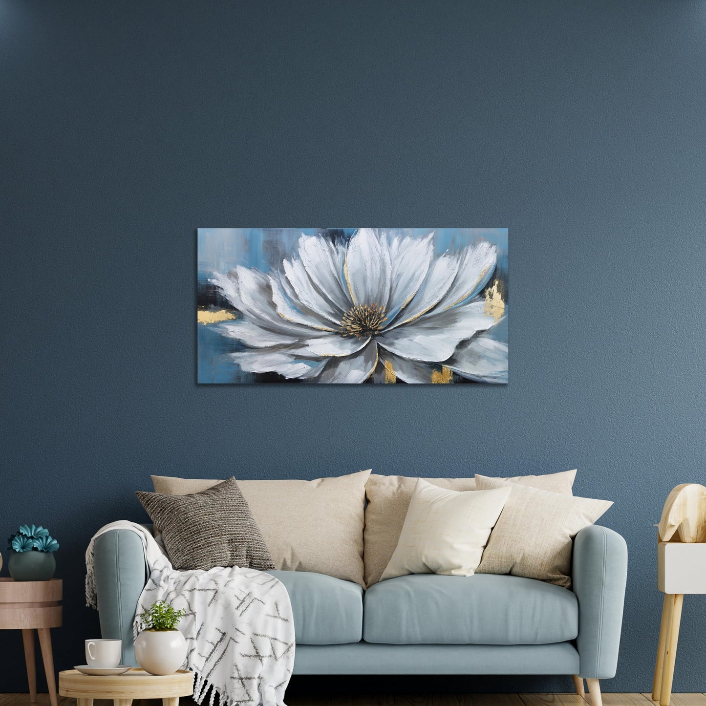 Yuaxker Flower Wall Art White and Gold Floral Canvas Painting Modern Art Wall Decor Botanical Artwork for Living Room Bedroom Dining Room Office Home Decor 20x40 inch