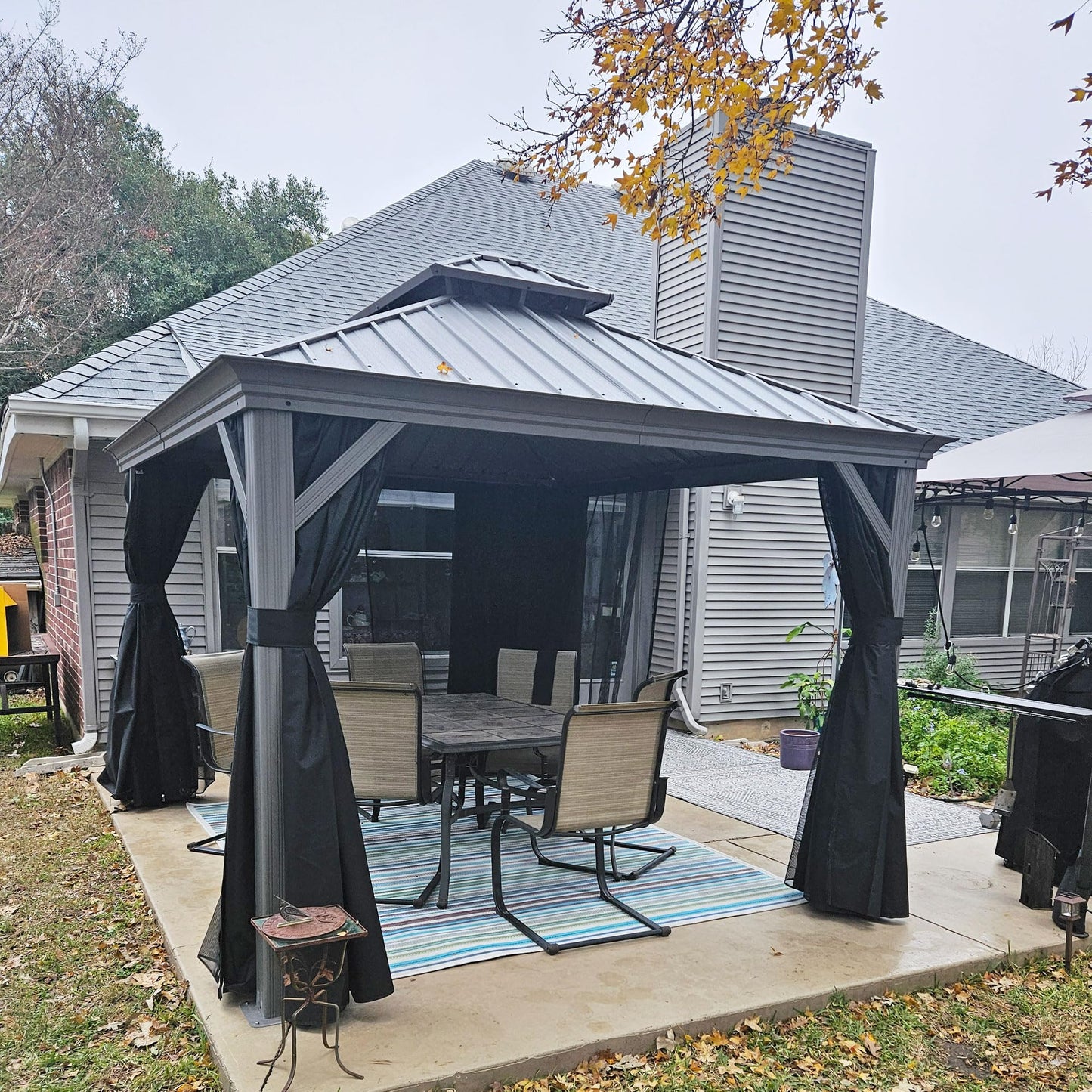 PURPLE LEAF 14' x 20' Patio Hardtop Gazebo with Light Metal Roof Heavy Duty Wind Resistance Outdoor Permanent Large Pavilion Gazebo for Patio Deck and Garden, Netting and Curtains Included, Light Grey