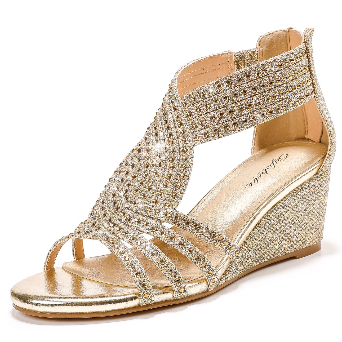 Damen Keilsandalen mit glitzernden Strasssteinen, offene Zehenpartie, modische, elegante Sandalen für Abendveranstaltungen, Hochzeiten und Abschlussbälle 