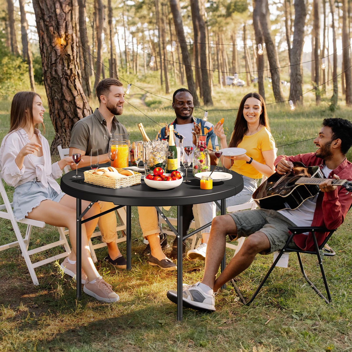 YITAHOME Table de pique-nique d'extérieur de 1,8 m avec plateau en bois, cadre en acier robuste et ouverture pour parapluie, table de pique-nique robuste idéale pour la cour, le patio, les rassemblements sur la pelouse, marron clair 