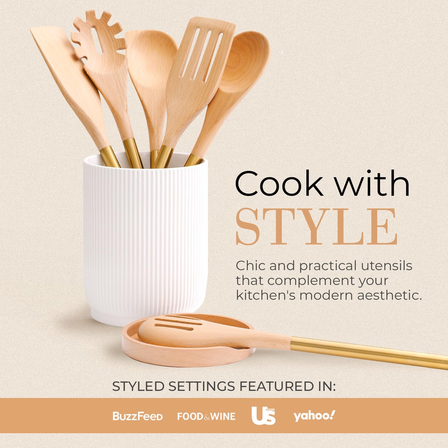 Copper Cooking Utensils for Cooking/Serving, Rose Gold Kitchen Utensils -Stainless Steel Copper Serving Utensils Set 5 PCS-Copper Ladle, Serving Spoon, Pasta Serving Fork, Spatula, Kitchen Skimmer