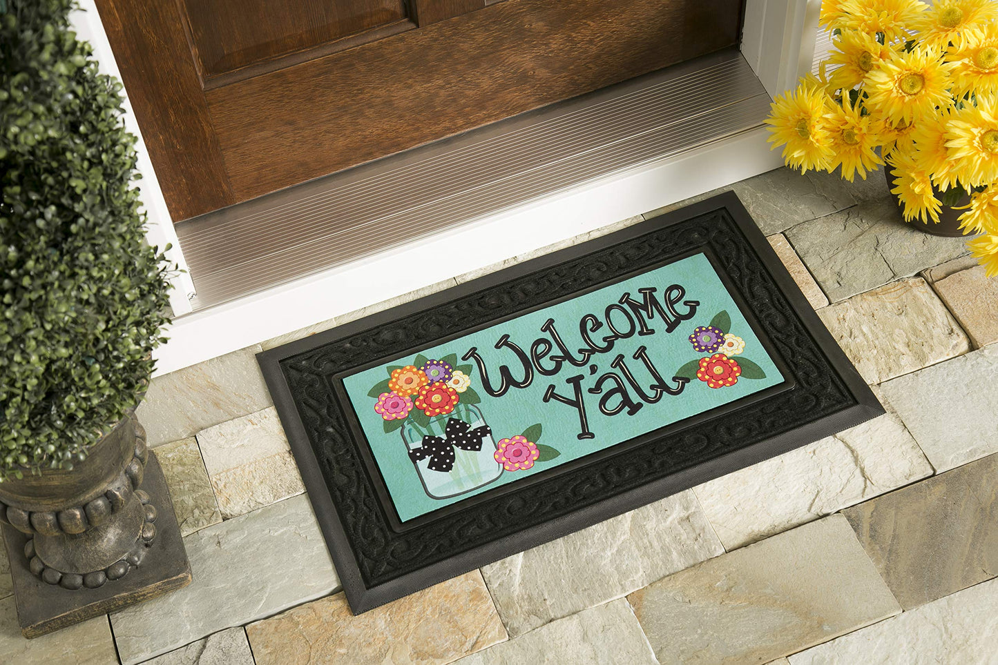 Evergreen Sassafras Bundle - Set of 5 Seasonal Interchangeable Entrance Doormats | Indoor and Outdoor |22-in x 10-in doormats and 28-in x 16-in Tray | Non-Slip Backing | Low Profile | Home Décor