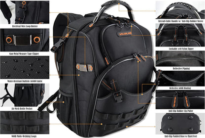 WELKINLAND 66-Pocket Heavy-Duty Tool Backpack – Jobsite Backpack.