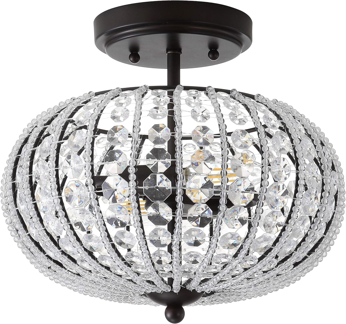 JONATHAN Y JYL9047A Catalina 11.7" Metal/Acrylic LED Semi-Flush Mount Contemporary,Transitional Dimmable, 2700K Cozy Warm Light, for Kitchen,Hallway,Bathroom,Stairwell, OilRubbedBronze/Crystal